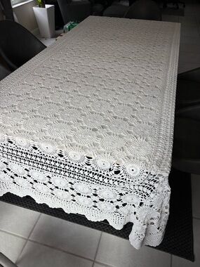 Handmade White Crochet Tablecloth - Elegant Dining Accent 120x100